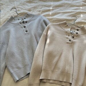 Ribbed Half-Button Mock-Neck Sweater (set of 2)
